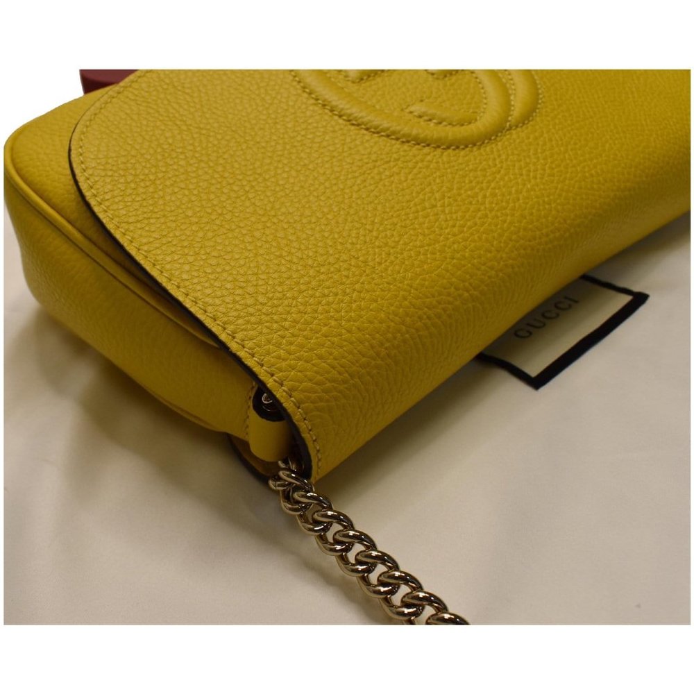 Gucci Soho Chain Flap Yellow Leather Shoulder Bag - Picture 5 of 12